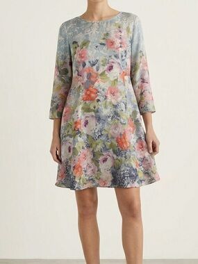 Sundance Camille Silk Dress Size Small Watercolor Floral Boho A-Line Romantic